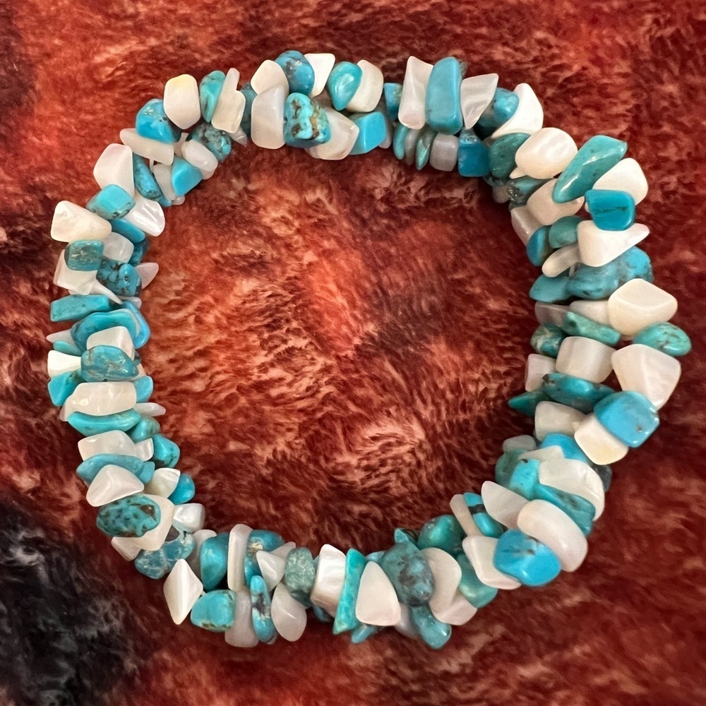 ❤️ Braided Moonstone & Turquoise Stretch Bracelet Southwestern 34.2gms